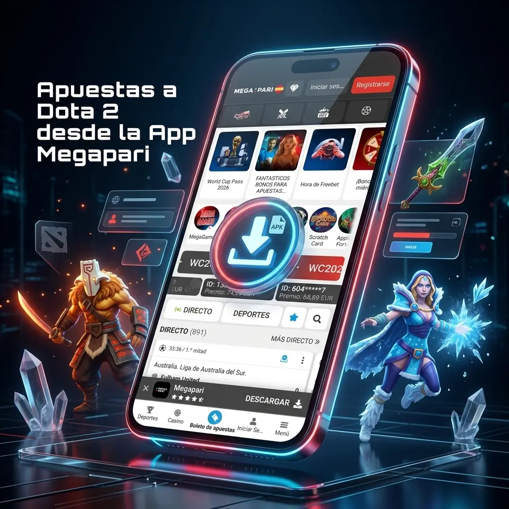 Apuestas a Dota 2 en la app Megapari para Android e iOS con cuotas en vivo y notificaciones de partidos