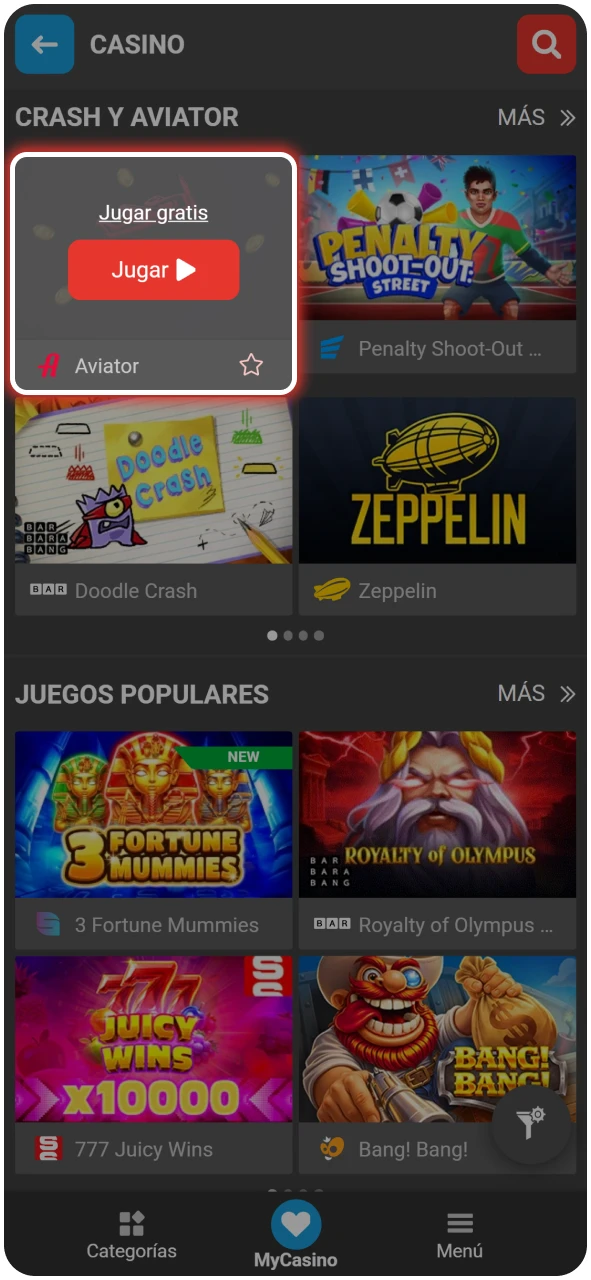 Instrucciones para abrir y jugar Aviator en la plataforma MegaPari.