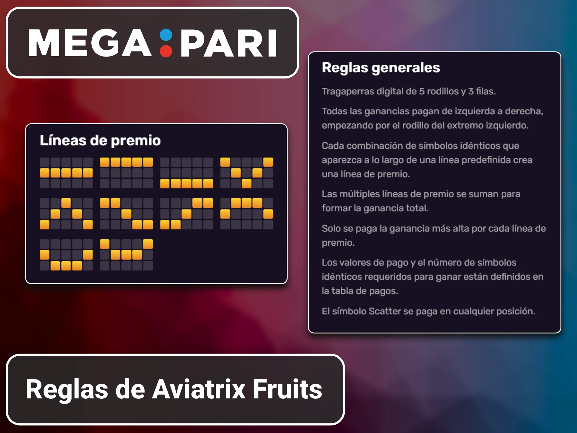 Explicación de las reglas del juego Aviatrix Fruits en MegaPari.