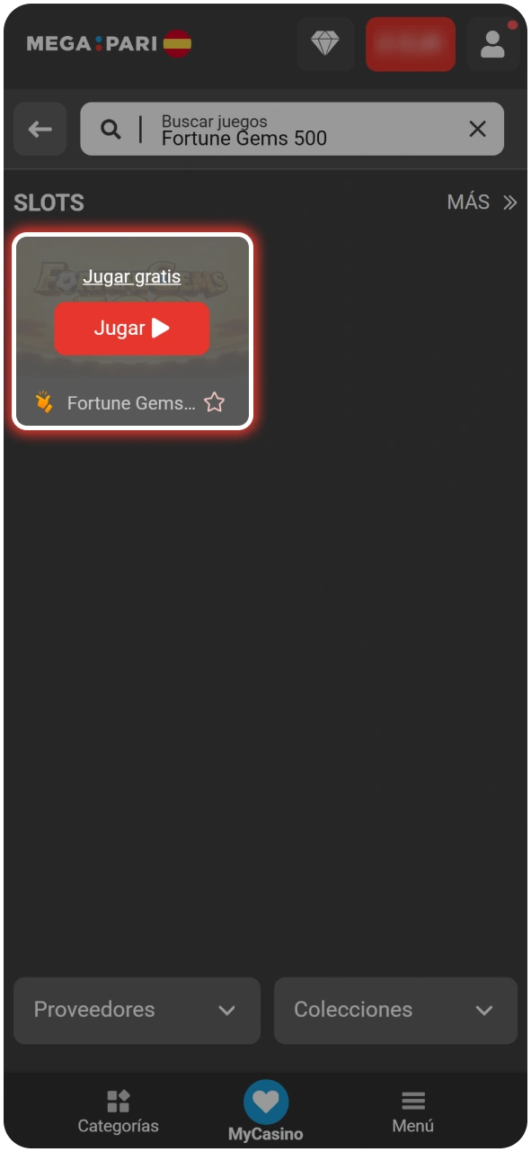 Instrucciones para encontrar la tragamonedas Fortune Gems 500 en MegaPari.