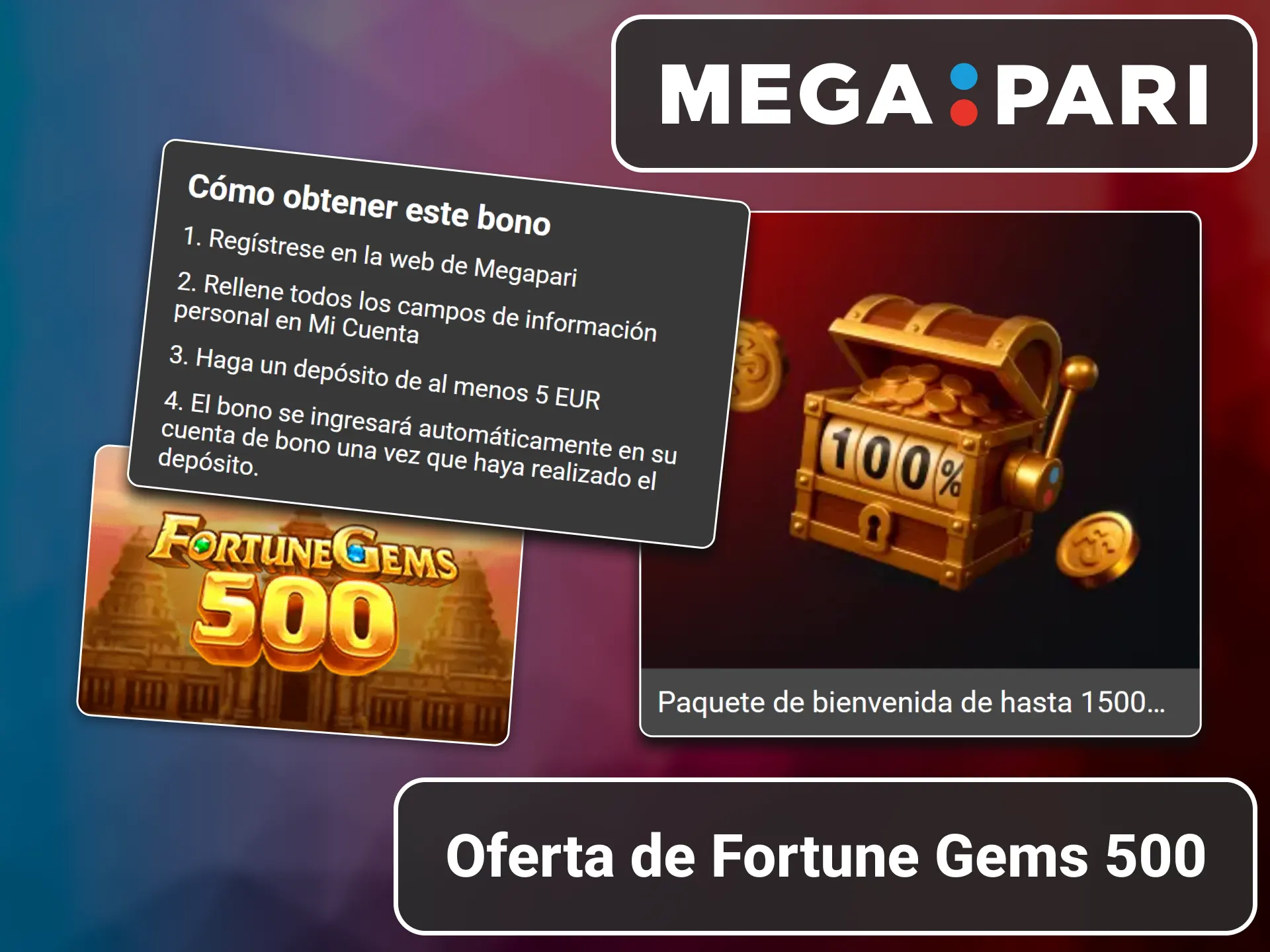 Oferta promocional para la tragamonedas Fortune Gems 500 en el casino MegaPari.