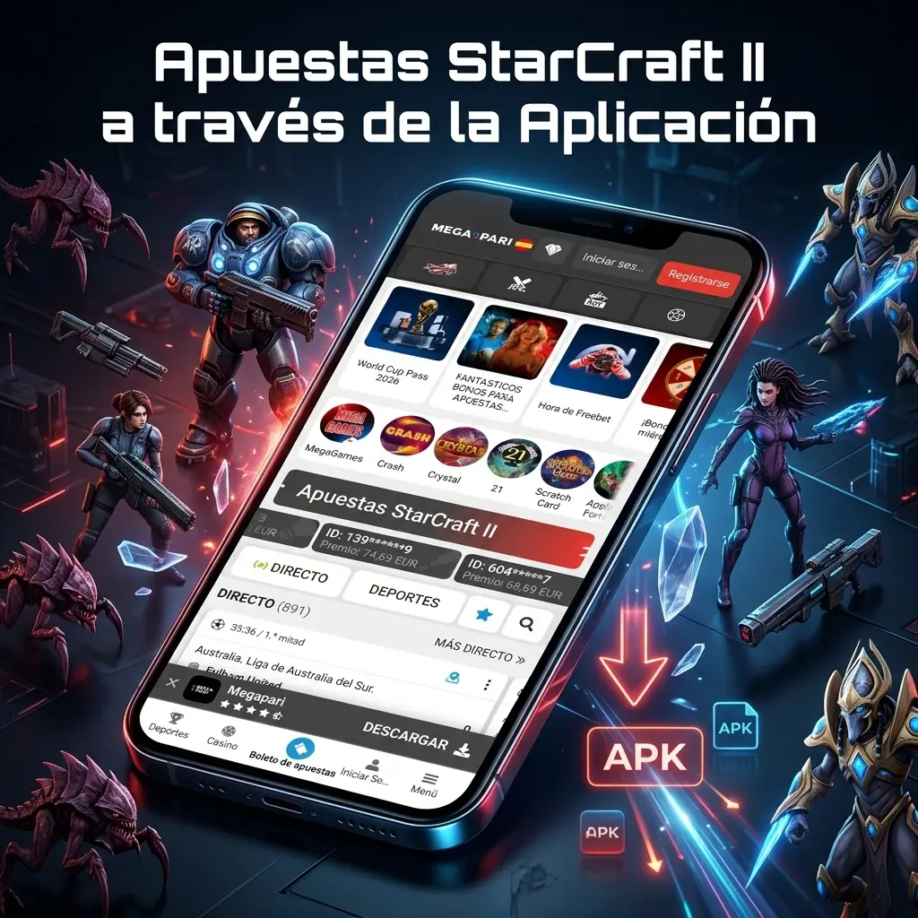Apuestas en StarCraft II desde la app de Megapari para Android e iOS, con partidos, mercados y cuotas actualizadas.