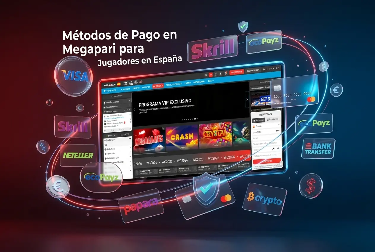 Métodos de pago disponibles en Megapari para jugadores en España: Visa, Skrill, Neteller, criptomonedas y más opciones seguras.