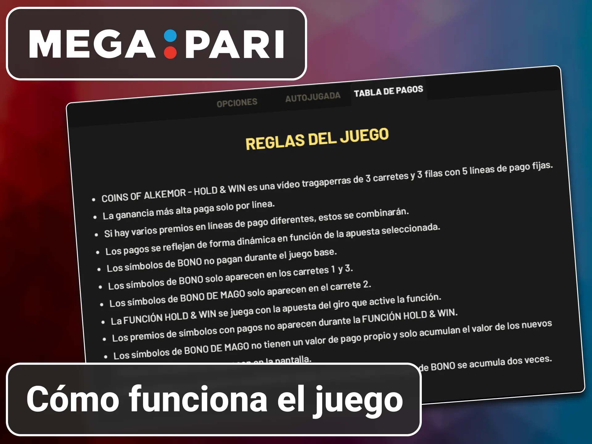 Explicación de cómo funciona el título Monedas de Alkemor en MegaPari.