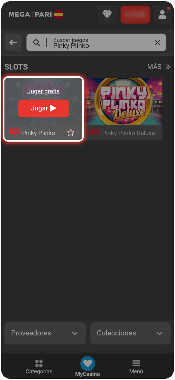 Pasos para iniciar una partida de Pinky Plinko en el casino MegaPari.