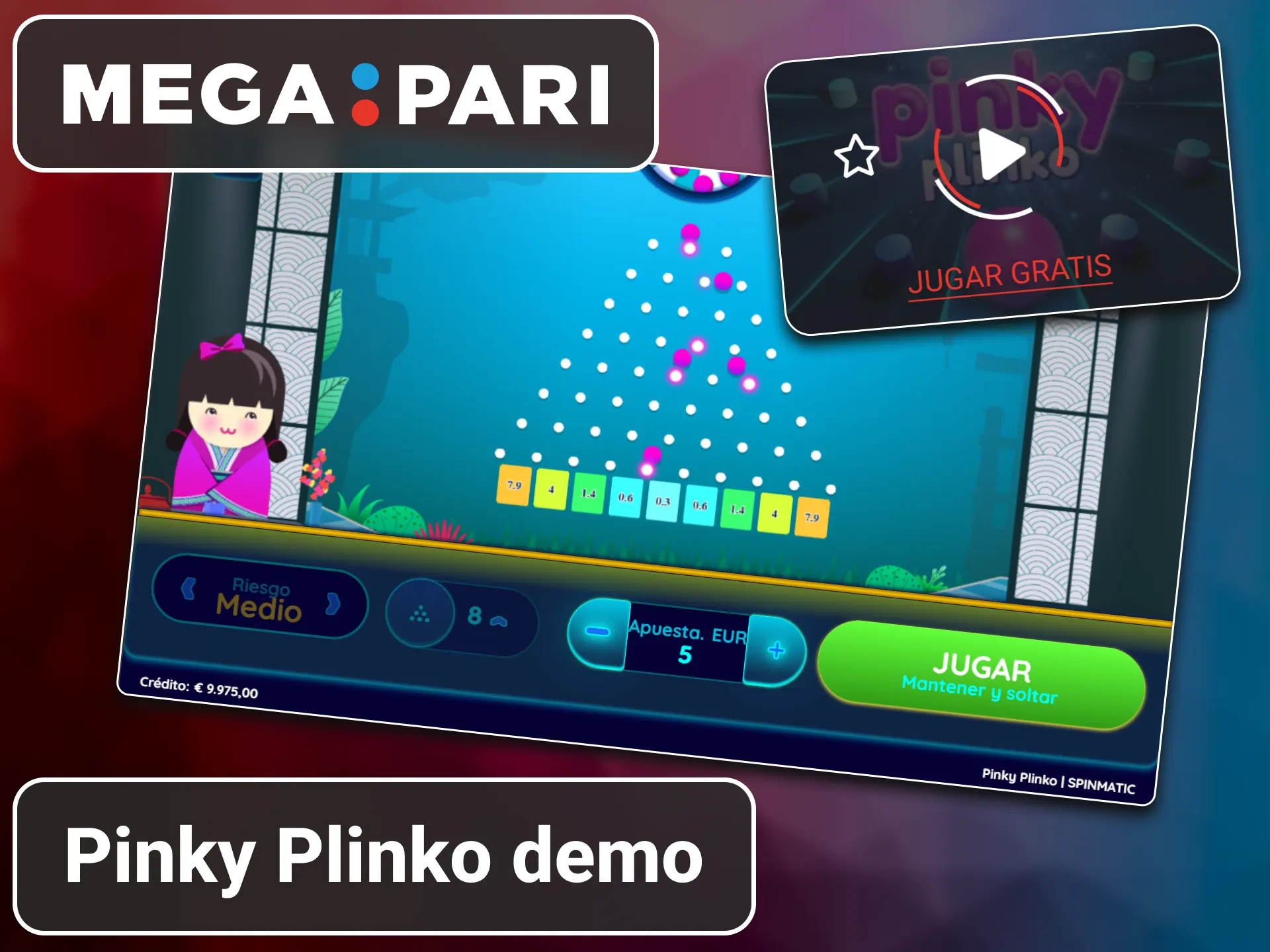 Versión de prueba gratuita del título Pinky Plinko disponible en MegaPari.
