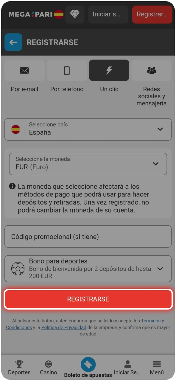 Proceso de registro para disfrutar de Realeza del Olimpo en MegaPari.