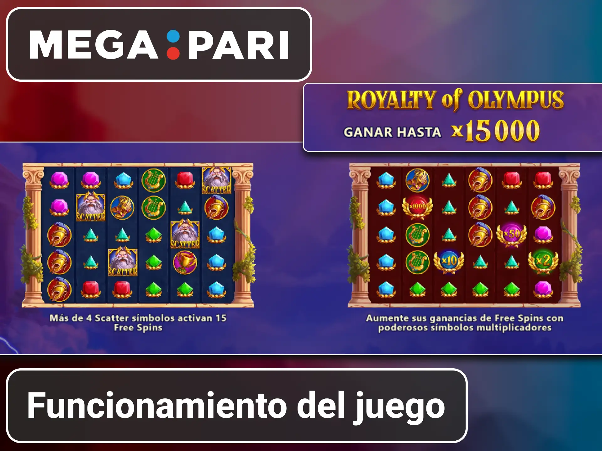 Detalles sobre el funcionamiento del slot Realeza del Olimpo en MegaPari.