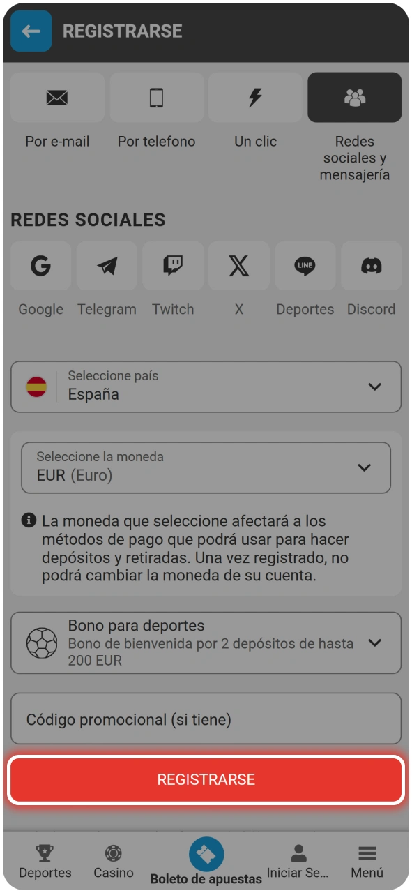 Registro de cuenta para el juego Salto de la Suerte en MegaPari.